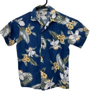 Vintage Aloha Republic Hawaiian Shirt 5 Boys Blue Tropical Floral Short Slv USA
